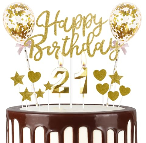 mciskin Gold 21st Birthday Decorations for Girl Boy,3D Number 21 Candle for Cake,Gold Cake Toppers for Girl Boy,Glitter Happy 21st Birthday Cake Toppers for Party Decorations Supplies