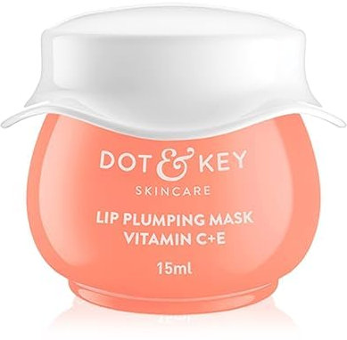 Dot & Key Lip Plumping Mask con vitamina C + E per labbra naturalmente radianti, dissolvenza la pigmentazione delle labbra, leviga le labbra squamose e secche (arancio sanguigno e nettarine), 15 ml