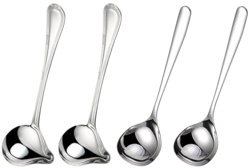 Sweetfamily Confezione da 4 mestoli per salse, in acciaio inox 18/10, con beccuccio, per cucchiaino sughi e salse, 20 cm