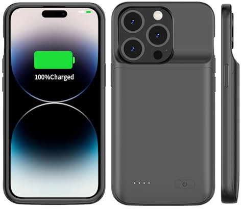 FLSTOR Battery Case for iPhone 14 Pro Max (6.7 inch), 8500 mAh Rechargeable Battery Pack, Shockproof, Drop-Proof, Protective (Black)