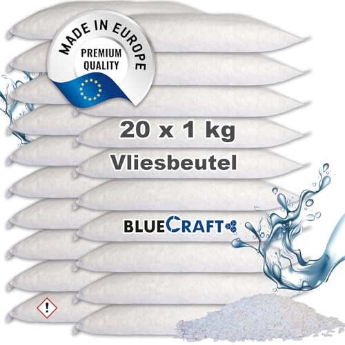 Bluecraft - 20x 1 kg Luft-Entfeuchter Granulat im Vliesbeutel Nachfüllpack Raumentfeuchter ohne Strom Feuchtigkeitskiller (20x 1kg)