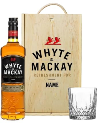 Personalised Whyte and Mackay Blended Scotch Whiskey 70cl in Wooden Box with Glass (40% ABV)