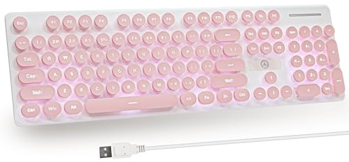 iTastatur Typewriter - Teclado retro punk, de 104 teclas, retroiluminado con LED, color blanco, con cable USB, adecuado para PC/Win/Mac/teclado de computadora portátil (rosa)