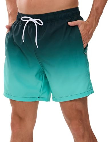 Bañador Hombre de Secado Rápido Impermeable Bañadores Largo, Traje de Baño para Natacion Piscina Corto Pantalones, Verano Shorts Hombre de Playa Arena Deportes XL Verde Degradado