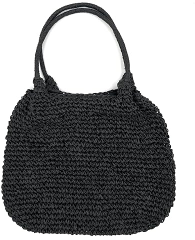 stylx Korbtaschen UNI Damen Stroh Umhängetasche Mori EIN-Schulter-Strohsack Handgewebte Basttasche Korbtasche Sommer Strand Geldbörse Frauen Weben Handtasche für Arbeit Reise Outdoor (schwarz)
