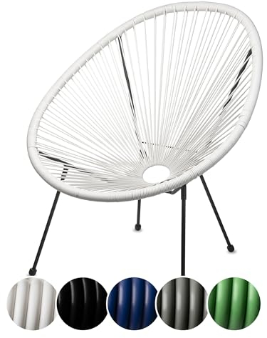 sunnypillow Acapulco Gartenstuhl - gemütlicher Loungesessel für Wohnzimmer, Terrasse, Garten, Balkon Sessel Stuhl - Korbsessel Gartensessel im Retro Design - Outdoor/Indoor - Weiß