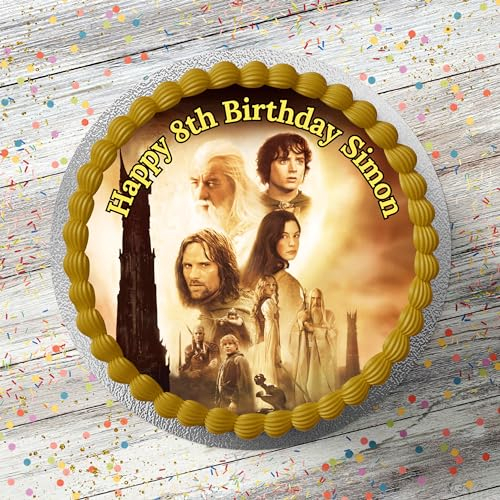 Lord Of The Rings Themed Personalised PRECUT Cake Topper 7.5 Inch Round Edible Icing Sheet Birthday Cake Decoration