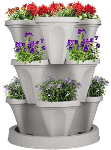 ZJTBDATG Ensemble de Jardinières à 6 Niveaux Jardinières Verticales Empilables Tour de Jardin Idéale pour la Culture de Fraises Herbes Légumes Fleurs Pots de Jardinage Intérieur,G,6pcs