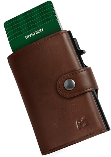 MYSHION Mens Wallet, Pop Up Card Holder Wallet for Men, Minimalist Trifold Wallet RFID Blocking with Zip Coin Pocket, ID Window, Banknote Compartment & Snap Closure (Coffee Brown)