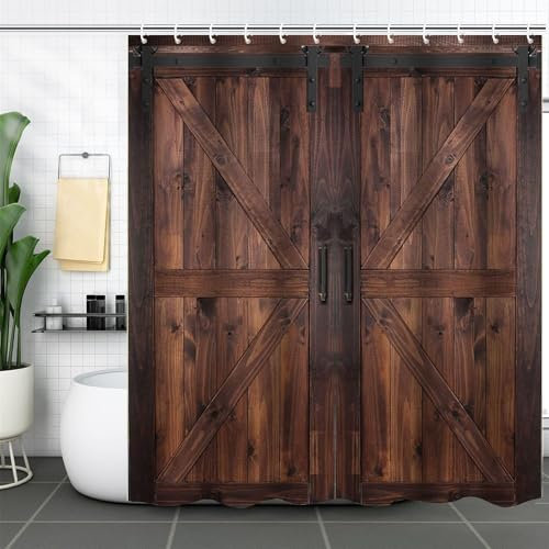 FAIRYGATE Bath Curtain Digital Printing Home Garden Shower Curtain Stone Wall and Window Flowers Polyester Fabric Decorations 180X180CM B8324