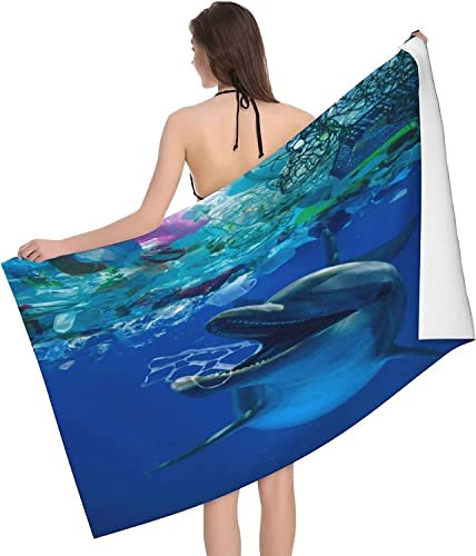 KWQDOZF Strandtuch mit Delphin- -Motiv, saugstarke Mikrofaser-Stranddecke, weiche Badetücher, 80 x 130 cm