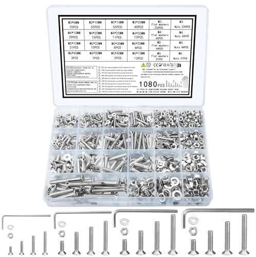 zrfgbxim 1080 Pz M3 M4 M5 M6 Set di Viti Bulloni e Dadi, Viti a Testa Piatta Esagono Incassato, Bulloni a Testa Svasata Esagonale con Rondelle