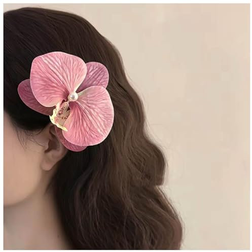 Xduargs Boho Large Flower Hairclips Vintage Orchid Flower Hair Barrette Weddings Flower Hair Clips Barrette Hawaiian Big Flower Floral Hair Pins Butterfly Orchid Hair Pin Clips Decorative(Pink)