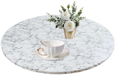 MIPIACE Round Tablecloth Fitted Tablecloth Waterproof Round Table Cloth Wipeable with Flannel Backing Elastic Edge for Outdoor Indoor Kitchen Garden Dining Room(Marble Pattern Diameter 36-44Inch)