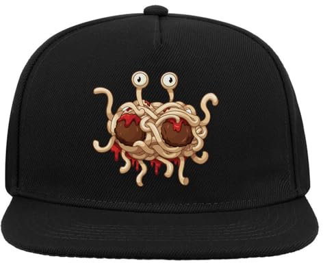 Baseballmütze mit fliegendem Spaghetti-Monster, bunt, 5 Paneele, Snapback, flach, Schwarz, Schwarz , Einheitsgröße