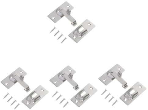 jojofuny 4 Set serratura acciaio inox close safe garage macchine blocco scorrevole sicurezza domestica catenaccio della porta chiusura di sicurezza antifurto Acciaio inossidabile Silver
