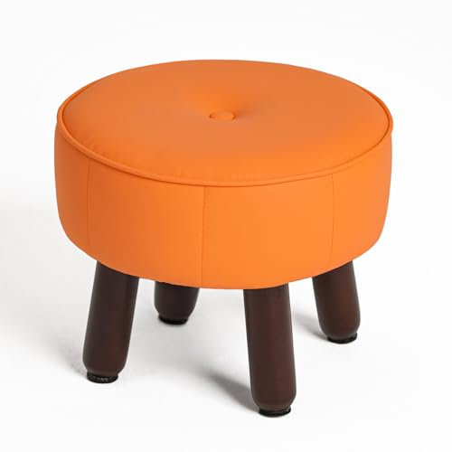 oakvivo Petit repose-pieds rond en similicuir pour canapé, sous bureau, repose-pieds avec pieds en caoutchouc antidérapants pour salon, chambre à coucher, 33 x 33 x 25,4 cm, orange