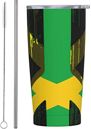 shgwehh Becher mit Deckel und Strohhalm, Jamaika-Wasserfarben, Reise-Kaffeebecher, Edelstahl, 590 ml