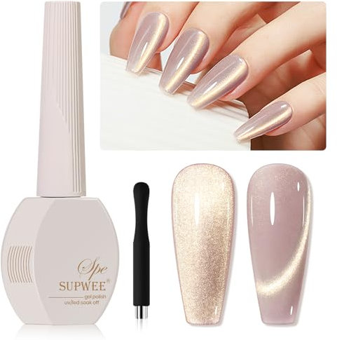 SUPWEE UV Nagellack mit Magnet, 15ML Cat Eye UV Gel Nagellack 9D Holografischer Katzenaugen Gel Glitzer Cat Magnetischer Polish für Nail Art Maniküre Salon