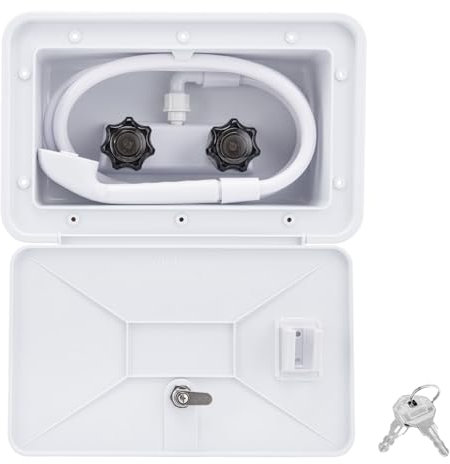 Doccia esterna per camper, kit doccia esterna per camper, box rubinetto esterno con testa e tubo flessibile per rimorchio da viaggio furgone e barca, bianco