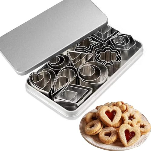 Set di 30 Mini Formine per Biscotti Geometriche in Acciaio Inossidabile, Tagliapasta per Biscotti Fai da Te, in acciaio inox, per decorazioni torte, torte di zucchero e biscotti
