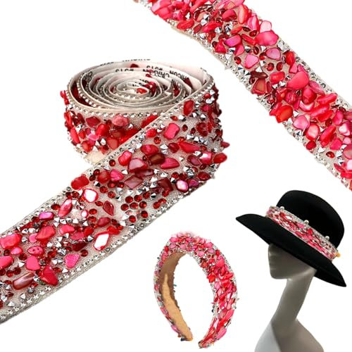 Barlone Strassband Selbstklebend Rosenrot, Glitzerband Selbstklebend Breite 2cm, Strasssteine Selbstklebend Glitzerband, Bling Strassband für DIY Kleidung, Hochzeit, Handwerk, Geschenkdekoration