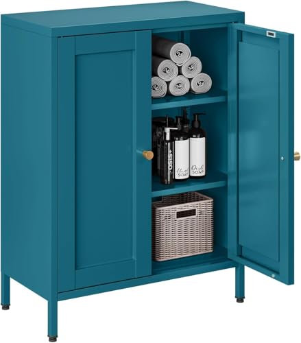Armoire Metallique Rangement pour Salle de Bain,Meuble Salle de Bain en Métal,2 Portes et Étagères Réglables,Cadre en Acier,Fermeture Magnétique,pour Salon,Entrée,30 x 60 x 80 cm,Bleu