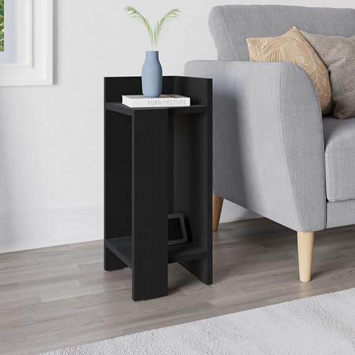 HOCUS PICUS Bedside Nightstand Table for Bedroom - Lamp Holder - Bedside Storage - Side End Table - Easy to Assemble - 25x60x27 cm (Black Wood, Right)