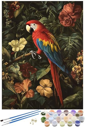 Peinture Numero Adulte Perroquet, oiseau Peinture par Numero Adulte avec Cadre 90x120cm, 5D DIY Paint by Numbers avec 3 Pinceaux et Peintures Acryliques, Decoration Chambre Maison, Cadeau Femme -6559