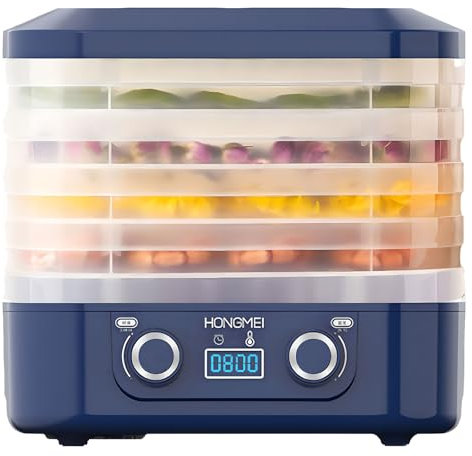 Food Dryer Machine, Food Dehydrator Machine with 15-70℃ Temperature Control & 48H Timer, 5 Tray Food Dehydrator, 360° Hot Air Drying, for Fruits Meat and Vegetables blue