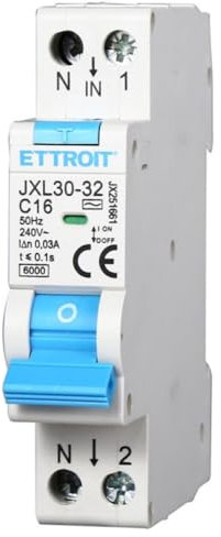 Interruttore magnetotermico differenziale salvavita, 1P+N, occupa 1 modulo DIN, 220V 230V, 16A C16, 30mA, 6KA 6000A, RCBO