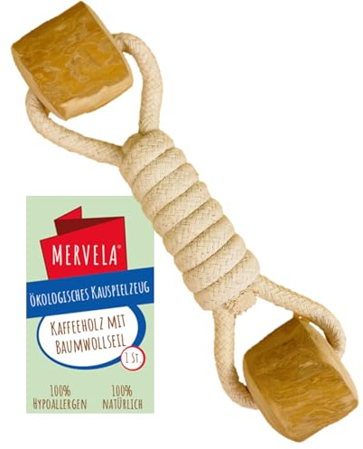 MERVELA® Kauseil aus Baumwolle mit Kaffeeholzknochen für Hunde – Natürliches Kauspielzeug, Zahnpflege & Langlebig – Für alle Hundegrößen (Kauseil 1)