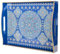 Simmer Stone Decorative Tray, Marbling Plastic With Handles, Rectangular Vanity And Serving For Bathroom, Kitchen, Ottoman And Coffee Table, 15.35 x 11.02” (Hidden patterns Blue)