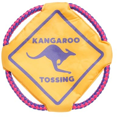 BARK Dog Toy Kangaroo Tossing Disc Toy For Dogs, Made with T-Shirt Rope & Crazy Crinkle For Tugging and Fetch