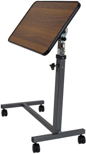 Luxuriöser kippbarer Bettisch auf Rollen (verstellbar) – Braun – Stuhl- und Beistelltisch mit 90° neigbarer Tischplatte – Pflegetisch und Laptoptisch vollständig Höhenverstellbarer
