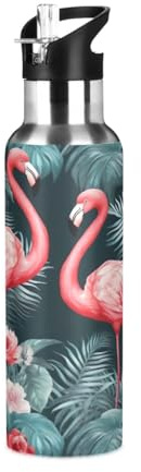 Tropical Flamingo Insulated Stainless Steel Water Bottle Leak & Sweat Proof Vacuum Water Bottle with Straw for Gym Sport Outdoor-1000ml