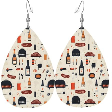 Ohrringe mit gerösteter Wurst-Wein-Druck-Ohrringe für Damen, modische tropfenförmige Leder-Ohrringe für Damen, trendig, farbenfroh, Tropfenohrring Schmuck