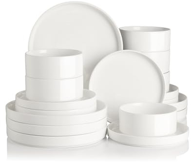 Sweejar Home Porcelain Dinnerware Sets for 6, 18 Pieces Ceramic Plates and Bowls Set, Classic Modern Simple Kitchen Dinner Dining Ware Set, Dishwasher and Microwave Safe Dishes Sets(Pure White)