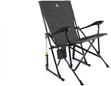 GCI Outdoor RoadTrip Rocker, Portable Folding Camping Chair with Spring-Action Rocking Technology, Dark Charcoal, 75 x 65.5 x 99cm, 113kg Capacity