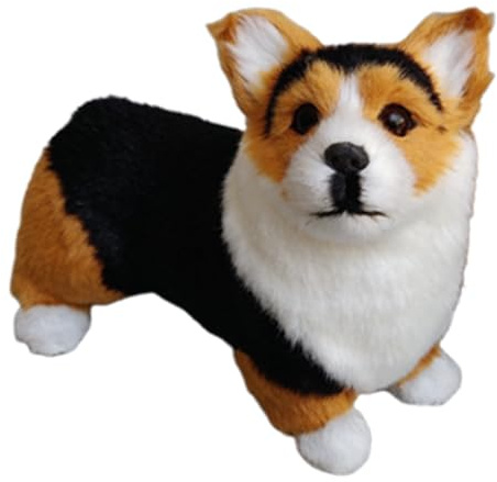 Plüsch Hund Realistische Dekopuppe Sammelfigur Welpe Handwerk Tischfigur für Wohnzimmer, Schlafzimmer, Küche, Büroregal, Eingang, Fenster, Geburtstag, Reiseparty, Einweihungsfeier