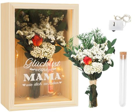 Mama Geschenkbox, Geburtstagsgeschenk mit LED Licht, Geschenkbox mit Deckel, Trockenblumen + Reagenzglas, Geschenkidee für die Beste Mama, Magnetisch, Muttertagsgeschenk, Geburtstagsgeschenk