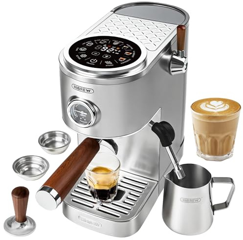 HIBREW H13 Dual Thermoblock Espresso Machine with LED Touch Screen | 58mm Portafilter in Stainless Steel, PID Control, 20 Bar Pump, 3-Level Steam, Separate Hot Water Spout for Home
