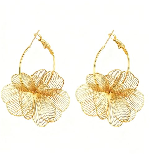 XFSRG Boucles d’Oreilles Fleur Dorée 14K Style Rétro Légères et Élégantes Effet Sculpteur Métalliquepour Femmes Soirées ou Tenues Quotidiennes