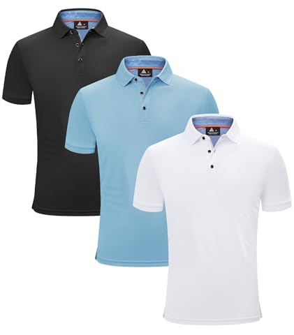 ZITY 3 Pack Mens Polo Shirts Short Sleeve, Lightweight Breathable Golf Collar Button-Down Mens Work Polo Shirts Sports Tennis T Shirts