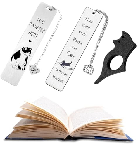 2 kattbokmärken + bokstöd svart katt söt praktisk katt gåva, kattbokmärke, presenter till kattälskare