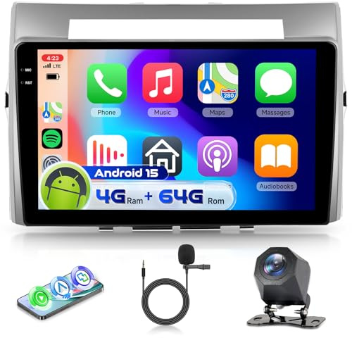 4G 64G VECHTEL 9 Bluetooth-Autoradio für Toyota Corolla Verso AR10 2004-2009 Carplay Android Auto,1280 * 720,WiFi GPS,Mirror Link,RDS/FM Radio 2 Din mit AHD Rückfahrkamera
