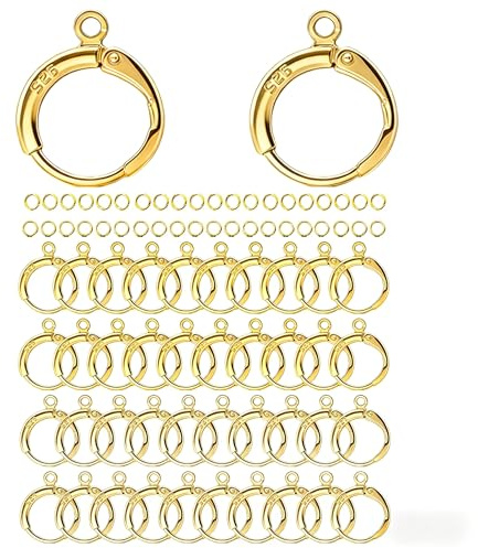 RCIDOS 40 Stück 925 Silber Creolen & Vergoldung Französische Ohrhaken, 5mm Sprungringe Gold 40 Stk, Hypoallergen Hebelverschluss, DIY Ohrring Basteln Set