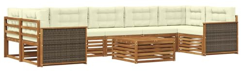 vidaXL Outdoor-Sofagarnitur mit Kissen 8 pcs Natur und Creme, Moderner Garten-Sofa, L-förmige Möbel, Terrassen-Lounge, Sitzgruppe für draußen, bequem im Garten