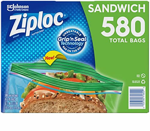 Ziploc Easy Open Tabs Sandwich Bags 580, 145 Count (Pack of 4)