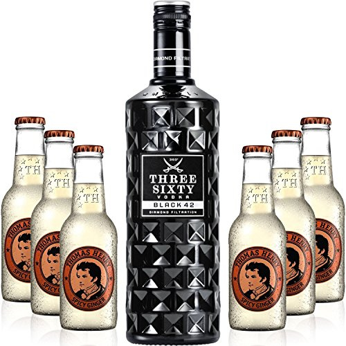Three Sixty Moscow Mule Set - Three Sixty Black 42 Vodka 0,7l 700ml (42% Vol) + 6x Thomas Henry Spicy Ginger 200ml -[Enthält Sulfite] - Inkl. Pfand MEHRWEG